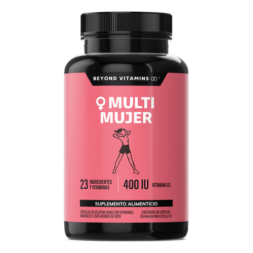 Multivitaminico De Mujer Con 23 Ingredientes + Vitamina D3 | Sin Saborizante | Suplemento Alimenticio | 150 Cápsulas