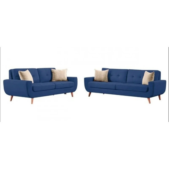 Sofá, Sala, Mueble  Mueble 3-2 Vintage Color Azul acero Diseño de la tela Terciopelo