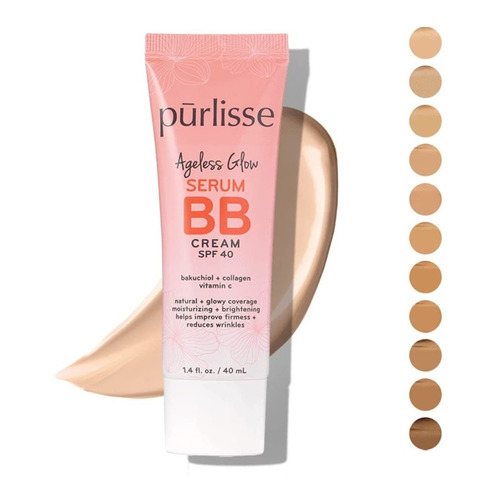 Base de maquillaje en crema Purlisse Angels Glow Serum Bb Cream Serum Bb Cream SPF 40 tono medium warm - 40mL