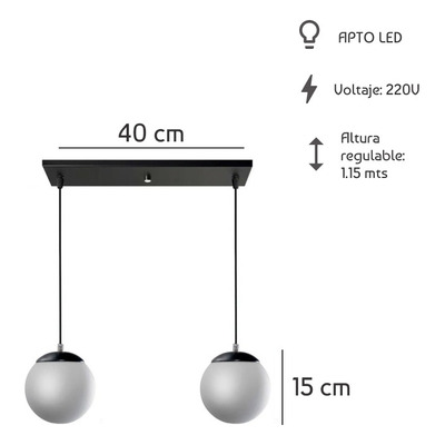 Colgante 2 Luces Globo Opal 15cm Deco Moderno Apto Led E-27