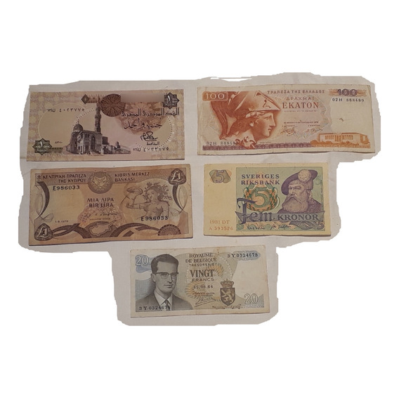 Billetes Antiguos Chipre Grecia Suecia Belgica Egipto Son 5 