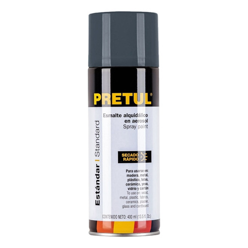 Pintura En Aerosol Bote Esbelto 400 Ml Pretul Secado Rapido Color Gris Primario