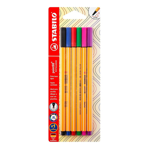 6 Rotuladores Stabilo Point 88 Fino Fineliner Dibujo Plumas 