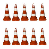 10 Cones De Sinalização Pvc 50cm Laranja E Branco Transito