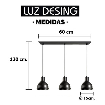 Colgante 3 Luces Campana Negra Deco Moderno Luz Desing 