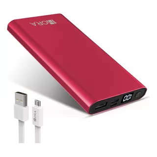 Power Bank Brillo Metálico Batería Portátil 10000mah 2.1a Color Rojo