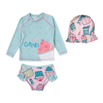 Conjunto De Praia Proteção Uv Com Chapéu - Cupcake