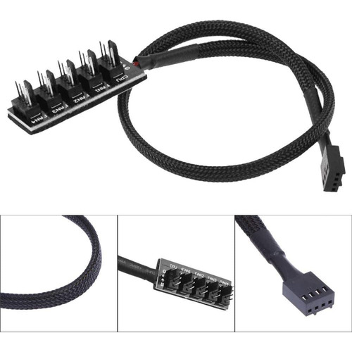 Cnix Cable Splitter Para 5 Coolers Fan Pc Gamer 4 Pines Pwm Color Negro