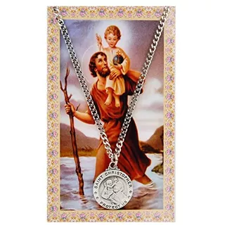 Colgante De Peltre Con Tarjeta De Oracion St Christopher Rou