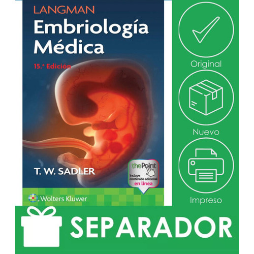 Embriología Medica, De Sadler. Serie Medicina Editorial Wolters Kluwer, Tapa Blanda, Edición 15 En Español, 2023