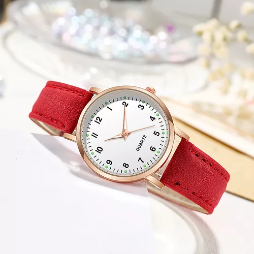 Balacoo Reloj de pulsera de cuero para mujer, reloj de pulsera simple para  mujer, reloj de cuero minimalista para mujeres y niñas, Rojo -, Minimalista