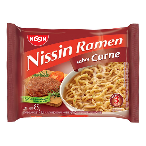 Ramen Nissin Carne 85 Gr. Fideos En 3 Minutos