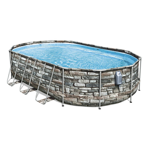 Pileta estructural ovalada Bestway 56719 con capacidad de 20241 litros de 6.1m de largo x 3.66m de ancho  gris diseño mosaico