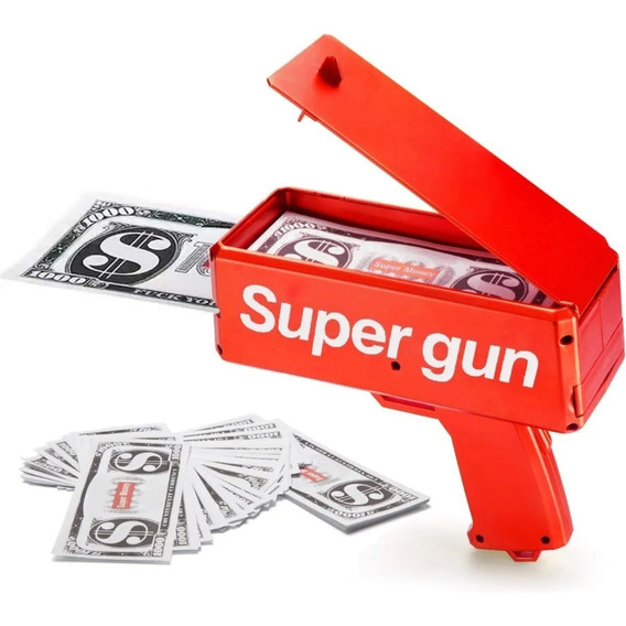 Pistola Lanza Billetes Super Gun Cash Fiestas + Billetes
