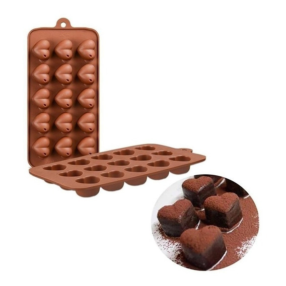 Molde Silicona Flexible Corazón 3 D X15 - Bombón Chocolate 