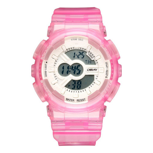 Reloj De Pulsera Diray Para Mujer Deportivo Dr216lct6 Color de la correa Rosa Color del bisel Blanco Color del fondo Gris