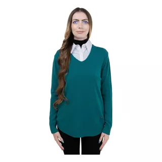 Sueter Cerrado Cuello Camisa Stretch Suave Tejido Punto Fino