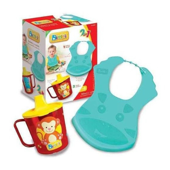 Babero De Silicona + Vaso De Bebe Con Tapa Bimbi  2 En 1