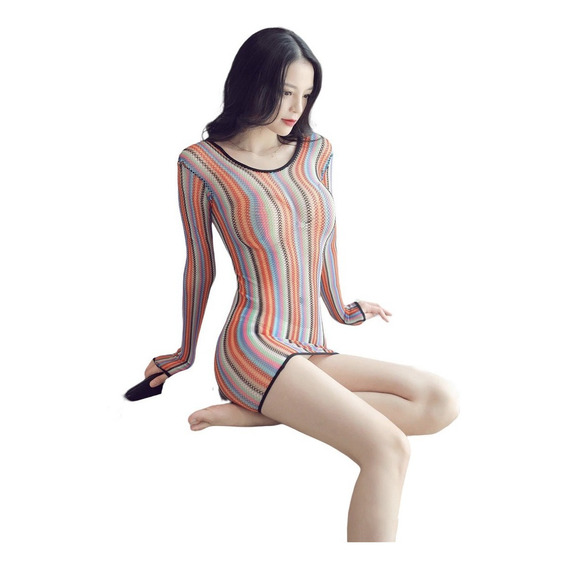 Mini Vestido Malla Transparente Multicolor Mujer Lenceria