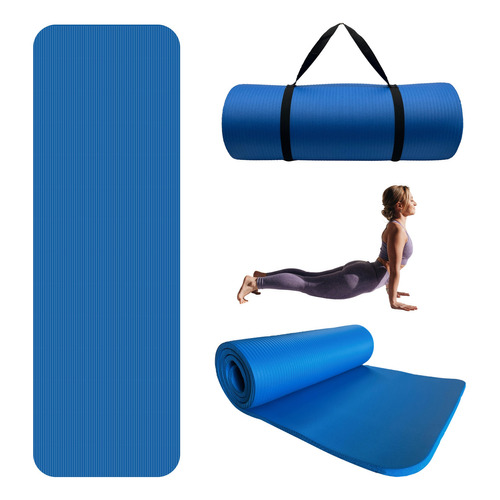 Tapete Yoga Pilates Fitness Antiderrapante Gym 10mm Espesor Color Azul