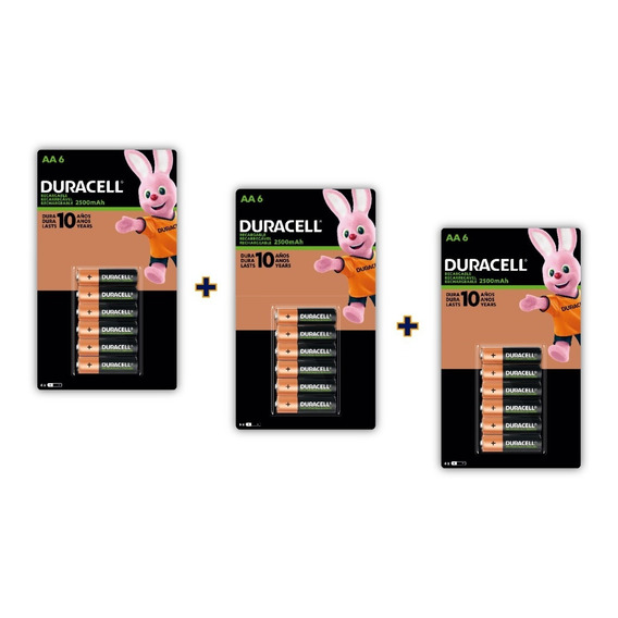 Pila Aa Recargable Duracell Pack 18 Baterías 2500 Mah 1.2v