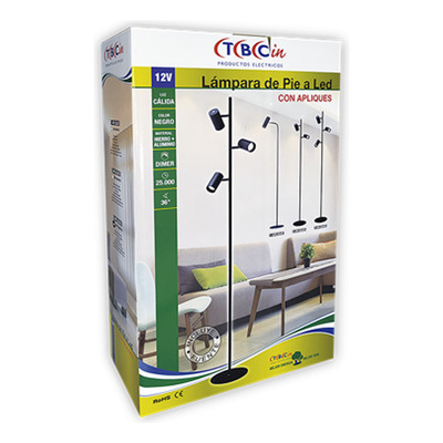Lampara Velador De Pie Led Apply 24w 3 Apliques Negro Tbcin