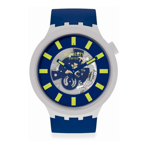 Reloj Swatch Big Bold Bioceramic Limy Sb03m103 Original Color De La Malla Azul Color Del Bisel Gris Color Del Fondo Azul