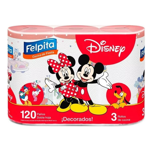 Rollo De Cocina Felpita Disney 40 Paños X 3 Rollos