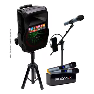 Kit Show Polyvox Caixa Xc-715t +tripés+ 2 Microfones S/ Fio 