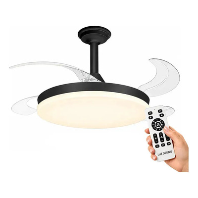 Ventilador De Techo Retractil Con Led Control Remoto Ld 1.06 M Negro Transparente 4