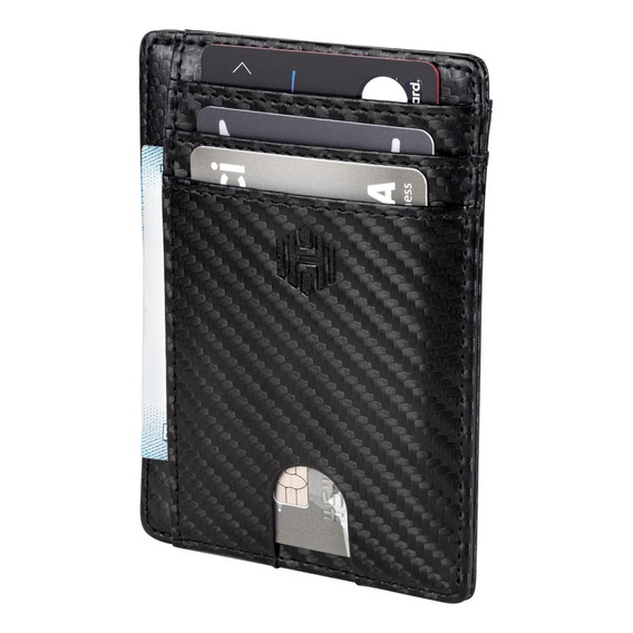 Billetera Hombre Ultra Delgada De Cuero Bloqueo Rfid Hardley Color Carbon fiber