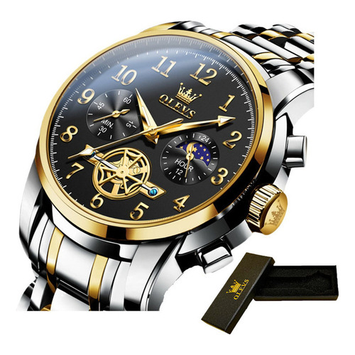 Reloj Olevs Tourbillon Chronograph Luminous Color Del Fondo Silver Golden Black