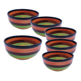 Juego Compoteras X 6 Unidades  Bowl Ceramica  Diseño Rayas -