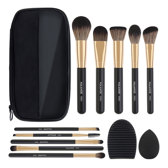 Brochas De Maquillaje Profesional,set 10 Con Estuche,esponja