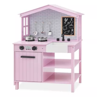 Cocina De Juguete De Madera Para Niñas Rosa 