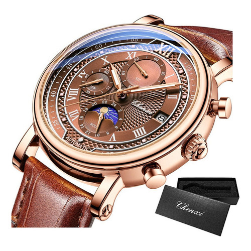 Reloj Cronógrafo Luminoso Chenxi Moon Phase Color Del Bisel Rose Brown