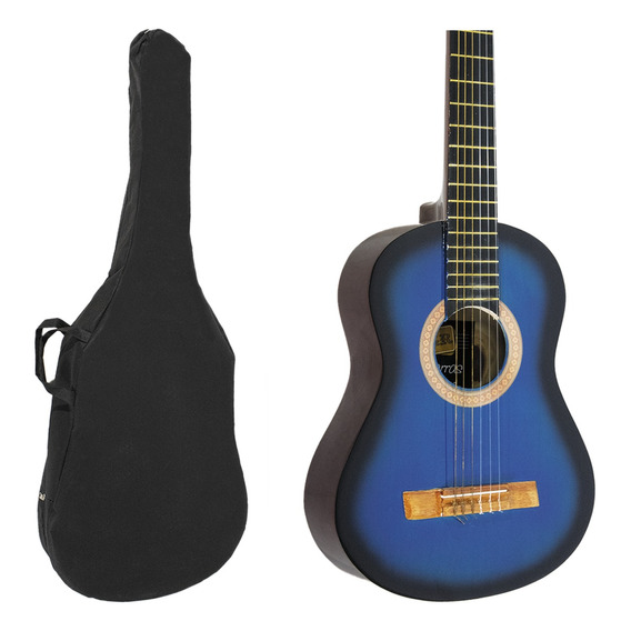 Guitarra Criolla Clásica 3/4 Azul De Estudio Con Funda