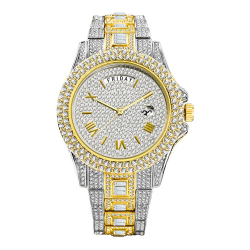 Relojes De Cuarzo Con Diamantes Missfox Para Hombre Color De La Correa Plateado/oro