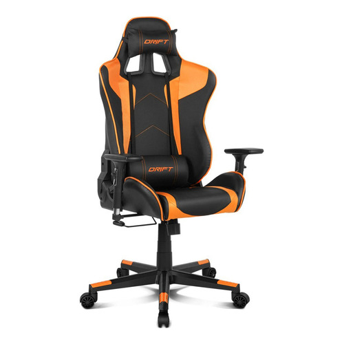 Silla de escritorio Drift DR300 gamer ergonómica  negra y naranja con tapizado de cuero sintético