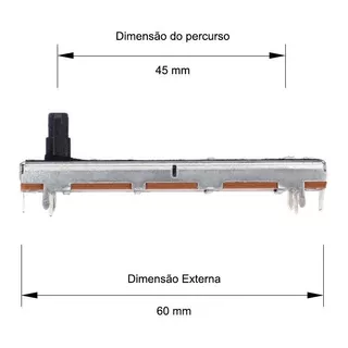 Kit C/ 3 Potenciômetro Deslizante 20k Percurso 45mm Com Reve