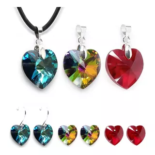 Set De Aretes Y Collar Intercambiables Corte Heart 3 Colores