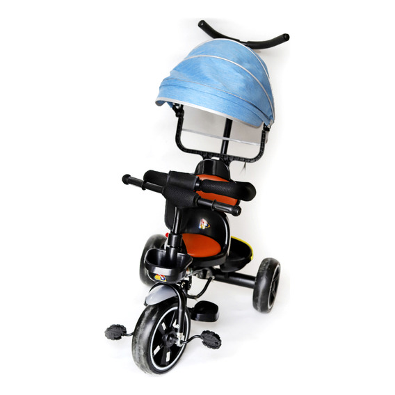 Triciclo Coche Infantil C/ Guía Volante Y Capota Diseño Liso