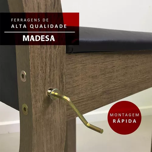 Conjunto Sala de Jantar Mesa Tampo de Madeira 6 Cadeiras  Rustic/Preto/Silver Britney Madesa - Madesa Móveis