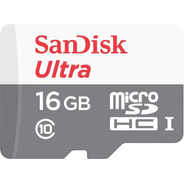 Memoria Micro Sd Sandisk 16gb Clase 10 Full Hd + Adaptador