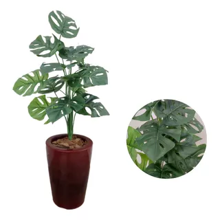 Planta Artificial Costela De Adão Com Vaso Marmorizado