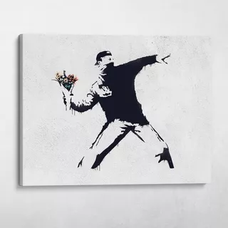 Cuadro-lanzador De Flores Banksy Street Art-70x90cm Uhd