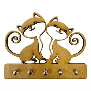 Porta Chaves Criativo Decora Desenho Pet Gatos Mdf Natural