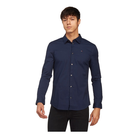 Camisa Tommy Hilfiger Stretch Manga Larga Black Iris Hombre 