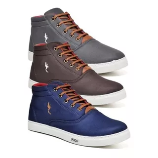  Kit 3 Pares Tenis Sapatenis Masculino Cano Alto Confortavel