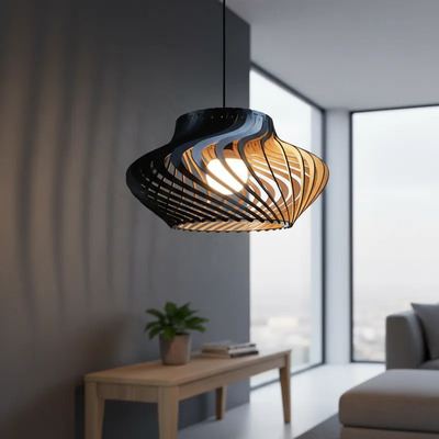 Lampara Colgante Singapur Negro Madera Apto E27 Delu Negro